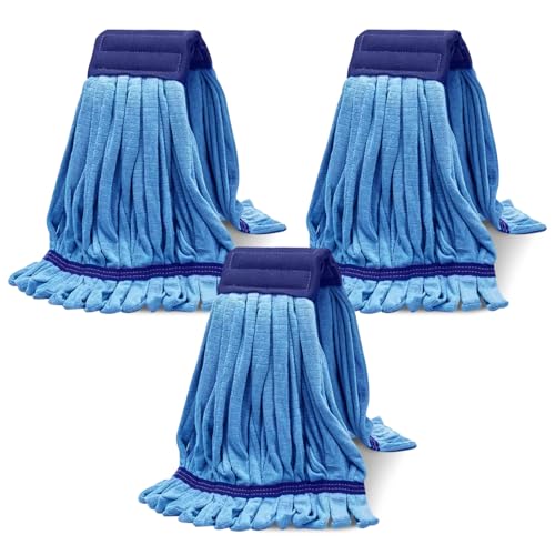 Heavy Duty Commercial Mop Head Replacement Microfiber Tube Mop Heads for Floor Cleaning: 3 Packs Looped End Wet Mop Head Refill for Home Commercial Industrial Use (Blue) - color: Blue-3pack