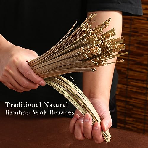 12-Inch Bamboo Wok Brush, Flat Brush, Kitchen Cleaning Brushes for Scrubbing and Cleaning Cooking Pots, Pans and Grilling Utensils (1 Pack)