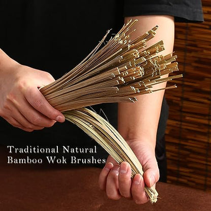 12-Inch Bamboo Wok Brush, Flat Brush, Kitchen Cleaning Brushes for Scrubbing and Cleaning Cooking Pots, Pans and Grilling Utensils (1 Pack)
