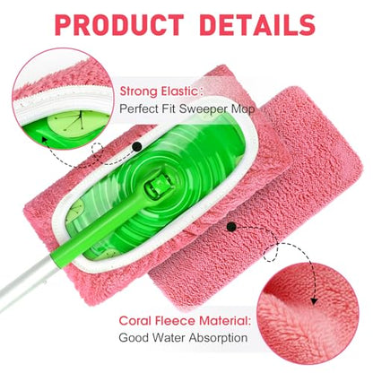 8Pcs Pink Reusable Mop Pads,Microfiber Mop Pads Compatible with Swiffer Sweeper, Dry Sweeping Cloths & Washable Wet Pads Refill for Floor - color: Pink-8 Pack
