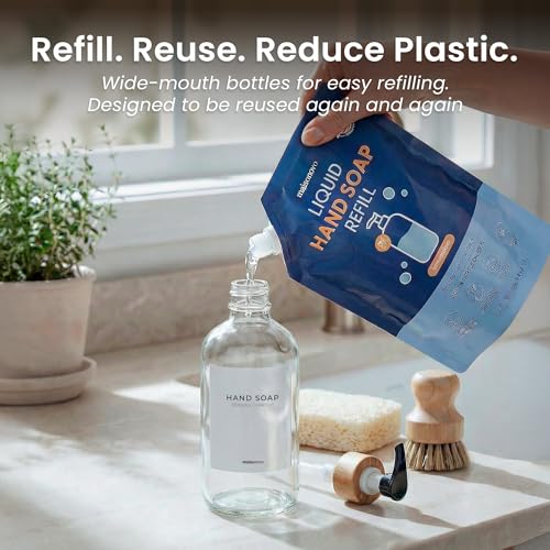 MaisoNovo Glass Hand Soap Dispenser | Dish Soap Dispenser for Kitchen | 16.9oz Clear Bottles with White Bamboo Pump | Bathroom Lotion Dispenser - color: Single Clear Bottle/ White Bamboo Pump