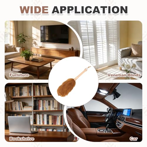 uxcell Wool Duster, 14.2" Natural Feather Cleaner Household Cleaning Duster with Solid Wooden Handle for Cleaning Fans Window Blinds Shelves Furniture, Light Brown - color: Light Brown, size: 14.2"