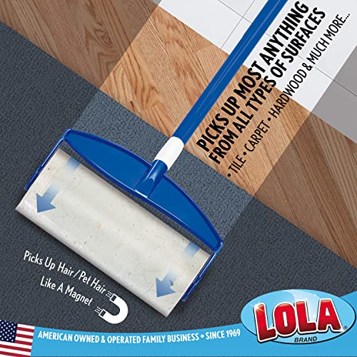 LOLA Rola PET Hair Remover Sticky Mop, Giant Floor Lint Roller, 9" x 3.5", Extender Handle, Largest Head, Traps Hair, Dust, Dirt, Extra Sticky Sheets - size: 1 Set, style: Mop w/ Extender Handle