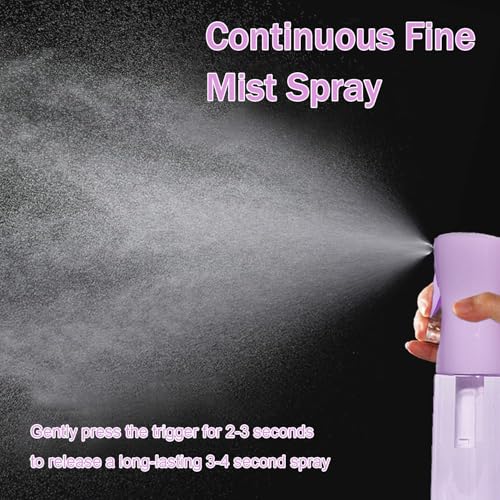 3 Pack Spray Bottles, 2-Pack Continuous Spray Bottles,Fine Water Mist Spray Bottles for Hair 6.8 OZ (200 ML) and 1oz 30ml Travel Spray Bottle Mister for Cleaning,Hairstyling,Plants,Barbers,Purple