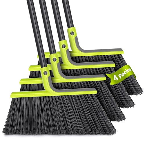 TidyBliss 4 Packs Outdoor Broom Heavy Duty, 56 inches Tall Commercial Soft Bristle Angle Brush for Sweeping Outside Patio Garden Porch Deck Shop Restaurant Garage House Lobby Hardwood Floors (Green)