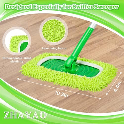 Reusable 100% Chenille Mop Pads Compatible with Swiffer Sweeper, Wet and Dry Flat mop Cover, 3 Pack Washable Pads for Surface/Hardwood Floor Cleaning - color: Fluorescent Green 3 Pack