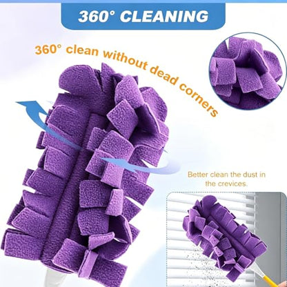 Reusable Chenille Microfiber Dust Duster, 2026 Upgrade Removable Washable Cloth Covers, 360° Electrostatic Duster Refills with Handle, Multi-Surface Dusting Mop for Efficient Home Cleaning (Set A) - color: Set a