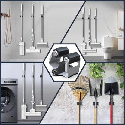 3-H Mop Holder 12 Pack,Brush Holder,Broom Holder Wall Mounted for Kitchen Bathroom Laundry Room Shed Garage Garden(Black) - color: Black, size: 12