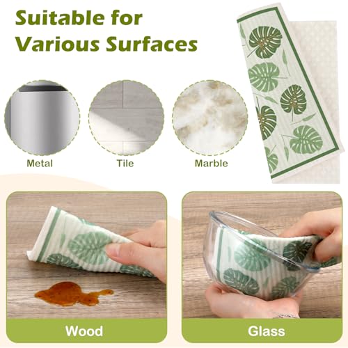 6 Packs Swedish Paper Cloths for Kitchen, Reusable Paper Towels Washable Dish Rags, Highly Absorbent Kitchen Towels Quick Drying Swedish Sponge Cleaning Dish Cloths(Green Plant Leaves) - color: Green Plant Leaves