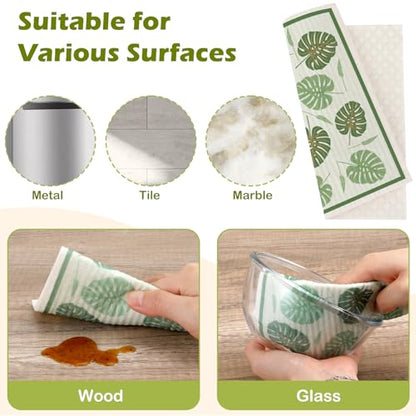 6 Packs Swedish Paper Cloths for Kitchen, Reusable Paper Towels Washable Dish Rags, Highly Absorbent Kitchen Towels Quick Drying Swedish Sponge Cleaning Dish Cloths(Green Plant Leaves) - color: Green Plant Leaves