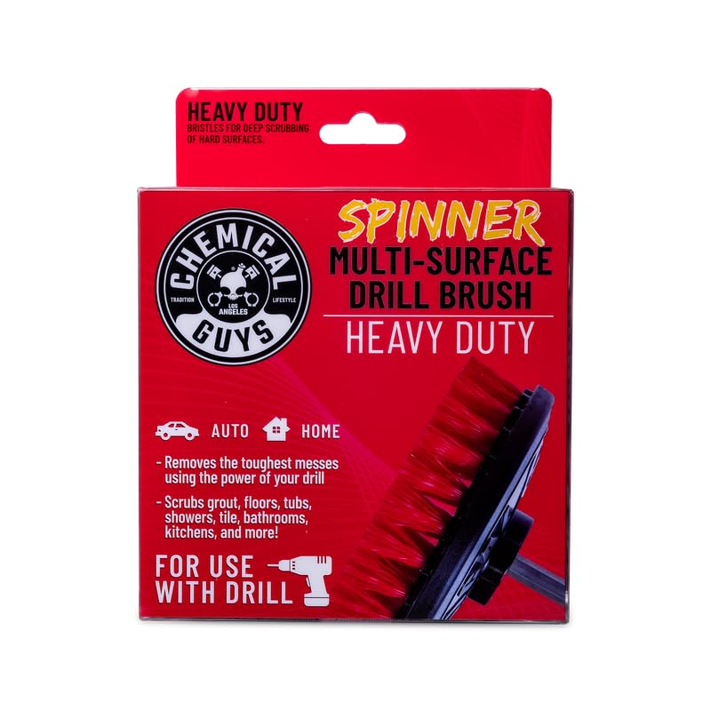 Chemical Guys ACC508 Heavy Duty Spinner Multi-Surface Drill Brush Attachment (Fits Any Standard Drill - Power Scrubber Removes Heavy Stains, Dirt & Grime from Grout, Tubs & Showers), Red - style: Heavy Duty