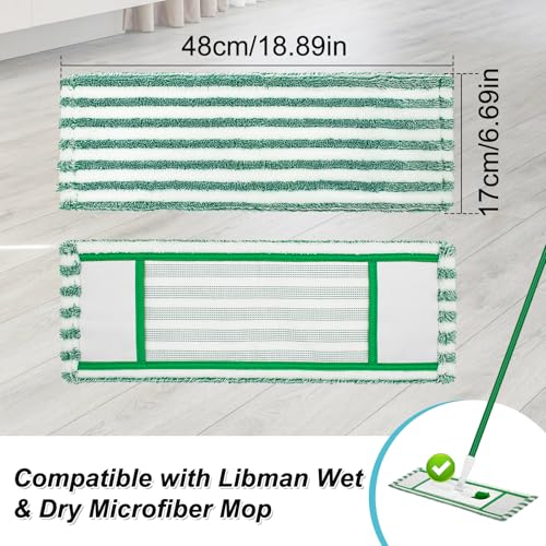 Microfiber Mop Pad Refills Compatible with Libman Wet & Dry Microfiber Mop,Reusable Mop Head Replacement for Multi Surface Floor Wet/Dry Cleaning,2 Pack Microfiber Dust Mop Pads Refills,Green/White