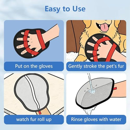 Pet Hair Removal Glove for Dogs & Cats, Reusable Washable Electrostatic Pet Hair Remover Glove, Pet Hair Mitt with Finger Straps for Couch, Carpet, Car Seats, Clothes, Furniture, Red - color: Red