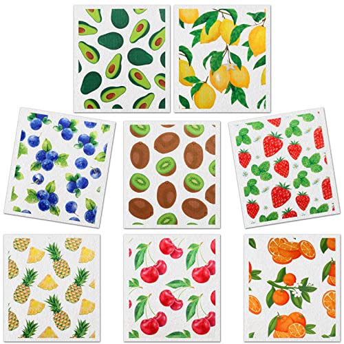 Lucomb Reusable Swedish Kitchen Dish Cloths, 8 Pack Replace Paper Towels Quick Drying Kitchen Sponges Dish Rags for Dishes Washing Home Cleaning Window Glass Wipes (Mixed Fruit) - color: Mixed Fruit