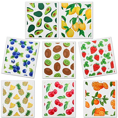 Lucomb Reusable Swedish Kitchen Dish Cloths, 8 Pack Replace Paper Towels Quick Drying Kitchen Sponges Dish Rags for Dishes Washing Home Cleaning Window Glass Wipes (Mixed Fruit) - color: Mixed Fruit