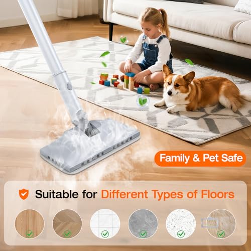 Steam Cleaner for Home, Steam Mop with Detachable Steamer, 320ml Water Tank, 10s Fast Heating, 10-in-1 Handheld Steamer for Cleaning Kitchen, Floor, Tiles, Window, BBQ Grill, Car - color: Pearl White