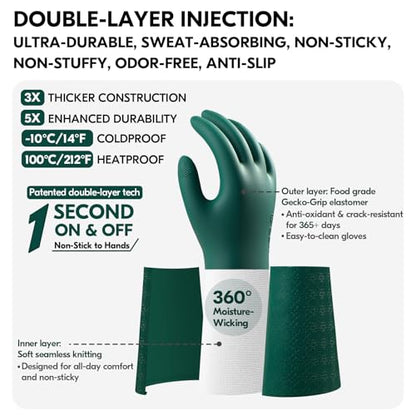Vgo... Household Cleaning Gloves,Double-layer,Lined Dishwashing Gloves,Long Sleeves for Kitchen,Bathroom Cleaning(TP1117) - color: Dark Green, size: X-Small(Pack of 1)