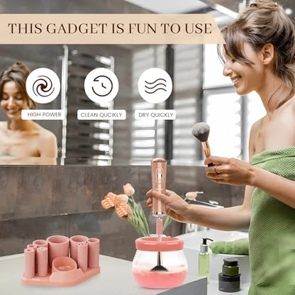 RICRIS Electric Makeup Brush Cleaner and Dryer Machine - Super Fast Clean and Dry Make Up Brushes - Automatic Cosmetic Brush Spinner Washer Tools - color: Gold-Peach