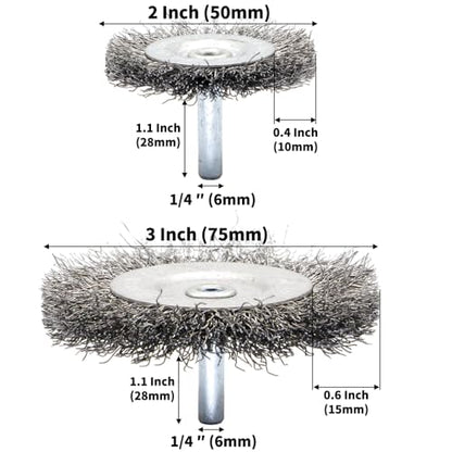 9-Piece Large Wire Brush Wheel Set - Metal Rust Removal, Polishing, Cleaning - 1/4″ (6mm) Shaft - Removes Burrs, Dust, and Paint - Handles Rough Surfaces - Rotary Tool Accessories - style: Set of 9 Large-sized Wire Brushes