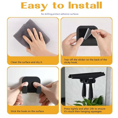 Shower Squeegee with Hang Hook, Bathroom Squeegee for Shower Glass, Tile Wall, Window, Floor, Mirror - 10 in + Silicone, No-Squeak & Streak-Free & Non-Slip Home Car Cleaner Kit Tool - color: Whole-black