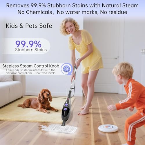 Steam Mop,12 in 1 Steam Cleaner for Home,15s Fast Heat-Up Steam Mops for Floor Cleaning with 180° Adjustable Mop Head,Detachable Handheld Steamer for Hardwood,Tile,Carpet, Clothes,Windows & Furniture