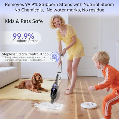 12 in 1 Steam Mop,Detachable Handheld Steam Cleaner for Hardwood Floors, Tile, Carpet, Clothes, Windows & Furniture, Lightweight Floor Steamer with 15S Fast Heat-Up & Adjustable Steam