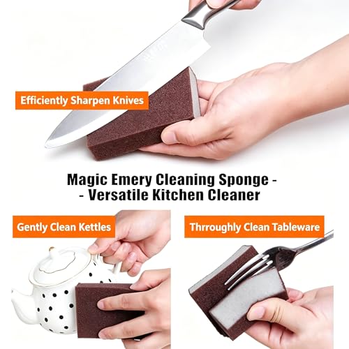 Magic Emery Cleaning Sponge, Nano Carborundum Scrub Pads, Rust Remover Sponge for Pots Pans, Heavy Duty Kitchen Cleaning Scrubber for Burnt Food, Sink, Bathroom, 5 Pack