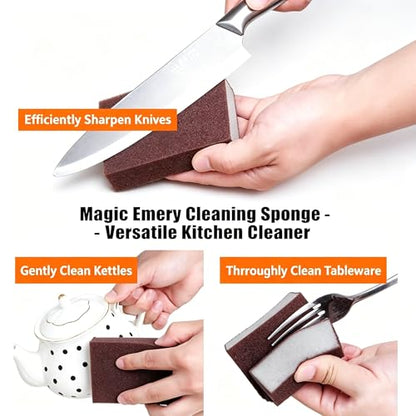 Magic Emery Cleaning Sponge, Nano Carborundum Scrub Pads, Rust Remover Sponge for Pots Pans, Heavy Duty Kitchen Cleaning Scrubber for Burnt Food, Sink, Bathroom, 5 Pack