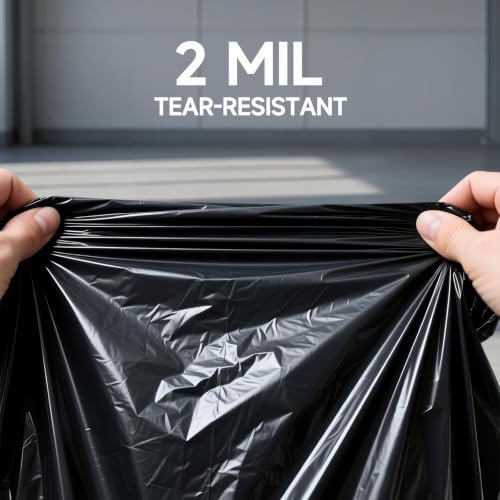 55 Gallon 2 Mil Heavy Duty Trash Bags, HUOJI 20 Count 36'' x 56'' Black Plastic Bags for Contractor, Industrial, Commercial, Yard