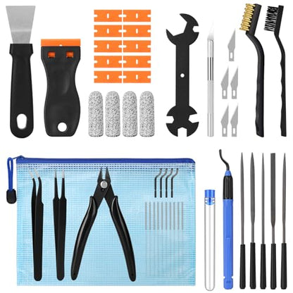 48PCS 3D Printer Tools, 3D Printer Tool Kit for 3D Printing Removing, Cleaning & Finishing, Includes Deburring Tool, Nozzle Cleaner, Scraper, Files, Wire Cutter, Craft Knife, Wrench & Tweezers - style: 48-Piece Kit