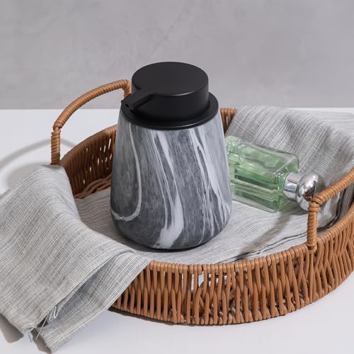 12Oz Ceramic Liquid Soap Dispenser - Modern Lotion Hand Soap Dispenser with Easy-to-Press Black Pump, Reusable and Refillable Dish Soap Dispensers for Bathroom & Kitchen, Marble Grey - color: Marble Grey, style: Liquid Pump