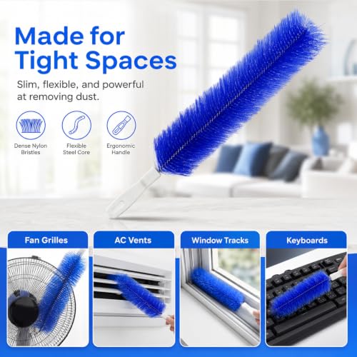 2Pcs Flexible Duster with Bendable Microfiber Head, Reusable Dust Remover, Fan Brush Cleaner for Ceiling Fans, Blinds, Furniture, Cars, Home Cleaning Tool with Soft Washable Fiber Head (Grey*2) - color: Grey*2