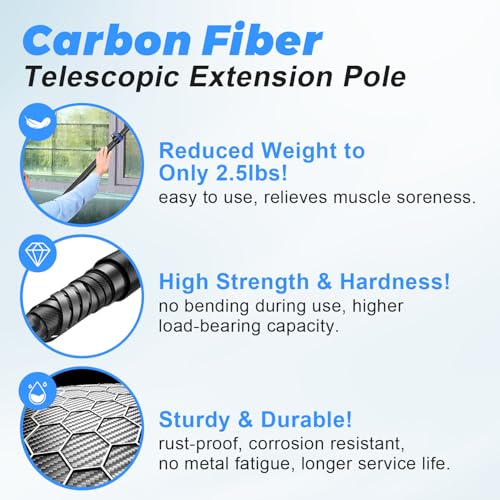 Carbon Fiber Extension Pole 4.7-24FT Telescoping Paint Roller Extendable Pole Lightweight Sturdy Extension Poles with Universal Threaded Head Multi-Use Pole - size: 24FT