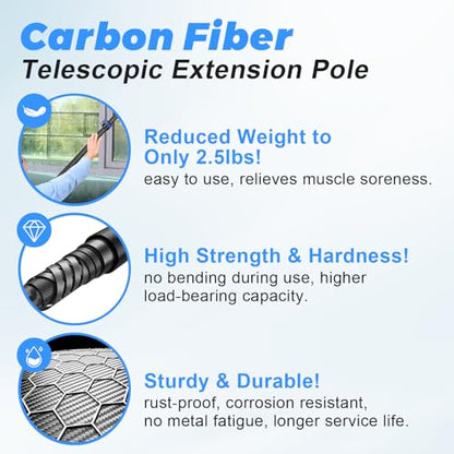 Carbon Fiber Extension Pole 4.7-24FT Telescoping Paint Roller Extendable Pole Lightweight Sturdy Extension Poles with Universal Threaded Head Multi-Use Pole - size: 24FT