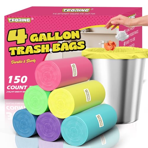 Small Trash Bags 4 Gallon, 0.86 Mil, Unscented, Colored, 150 Count | 15 Liter Garbage Bag, Plastic Waste Basket Can Liners, Durable, Leakproof, Tear Resistant, for Bathroom Office Car Bulk - color: 4gal-150