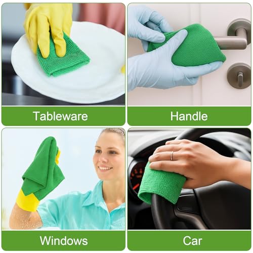 Nuenen 60 Pcs Microfiber Cleaning Cloths for Cars 16 x 16 Inch Ultra Absorbent Car Towels Drying Reusable Cleaning Supplies House Kitchen Window Microfiber Towel (Green) - color: Green
