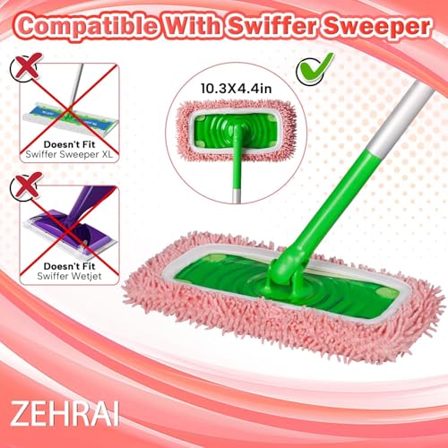 6Pcs Reusable Microfiber Mop Pads Compatible with Swiffer Sweeper, Wet and Dry Flat mop Cover, Replacement Sweeping Mopping pad Refills for Surface/Hardwood Floor Cleaning - color: Pick