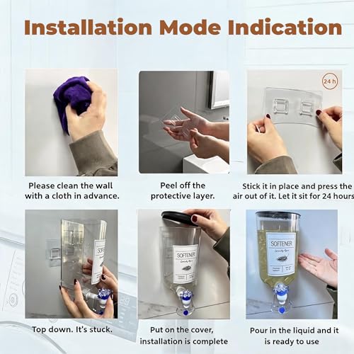 2 Pack Laundry Soap Dispenser,Wall Mounted Detergent Dispenser, Fabric Softener Dispenser, Liquid Dispenser with Spigot for Laundry Room Organization and Storage with 4 Labels Measuring Cups