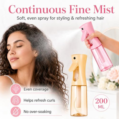 3 Pack Spray Bottles, Continuous Mist Sprayer, Water Spray Bottle for Hair, Hair Mister, 200ml x2 + 30ml Refillable Fine Mist Set - for Styling, Plants, Cleaning & Home Use (Pink & Yellow) - color: Pink+Yellow