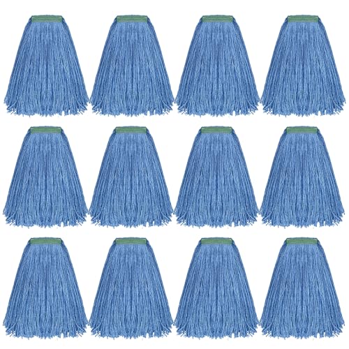Matthew Cleaning 16oz 12Pack Cotton Floor Mop,Cotton Looped-Open String Heavy Duty String Refills, Universal Headband Blend Material,Mop Head Replacement for Home, Industrial and Commercial Use(Blue) - color: Blue, size: 16oz 12 Pack