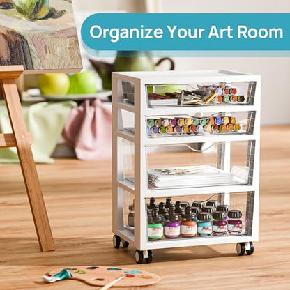 Vtopmart Plastic Drawer Storage Rolling Cart with Wheels, 4-Tier Drawer Organizer for Art Crafts Supplies, Home Office Supplies, Toys, Under Desk Storage for Office, Craft Room, Bedroom, Classroom - style: 4 Tier 4 Drawers