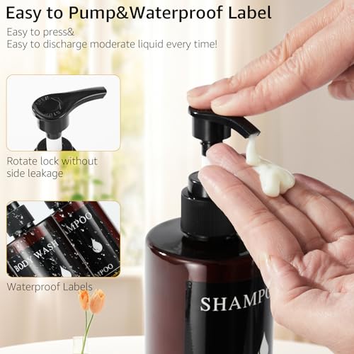 Pollock Shampoo and Conditioner Dispenser Wall Mounted, Shower Soap Dispenser 2 Chamber No Drill, Shampoo Dispenser for Shower, Body Wash Dispenser for Bathroom, Large Capacity, (Brown 3 Chamber) - color: Brown 3 Chamber