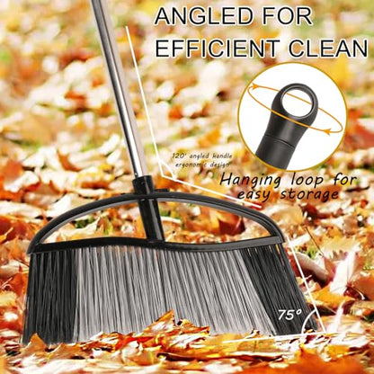 Heavy Duty Outdoor Broom - 15.7" Wide Broom with Long Adjustable Handle & Stiff Bristles for Patio, Garage, Yard, Garden (Black) - color: Black