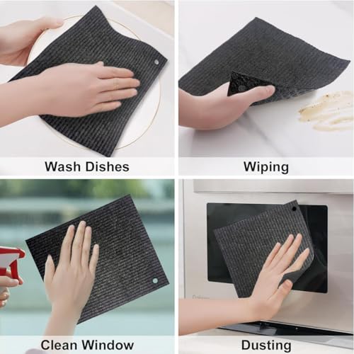 6 - Pack Swedish Kitchen Dish Cloths - Reusable Paper Towels for Counters & Dishes - Eco Friendly Cellulose Sponge Cloth - (Black) - color: A1-black