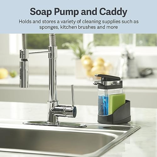 Casabella Sink Sider Solo Kitchen Soap Pump and Sponge Caddy, Black/Chrome - 2-in-1 Soap and Sponge Caddy, One-Hand Soap Dispensing, Ergonomic Design, Easy to Refill and Clean, Efficient Size - color: Black/Chrome