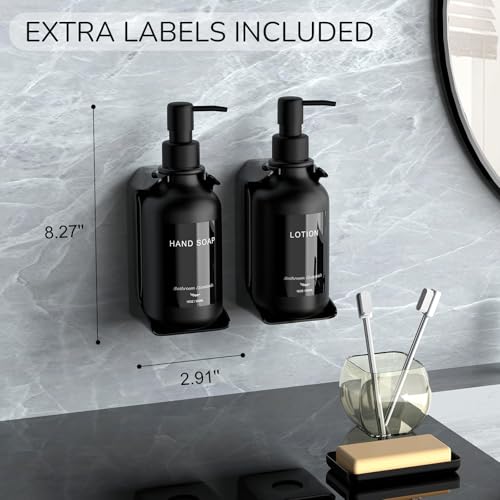 Modern Shampoo and Conditioner Dispenser - Shower Soap Dispenser Wall Mounted - 16 oz Set of 3 Plastic Black Bottles with Black Pumps - Stylish Shampoo Dispenser, Shower Dispenser 3 Chamber No Drill - color: Black