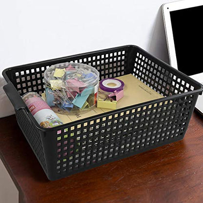 3-pack Plastic Storage Bins Basket For Organizing (Black) - color: Black