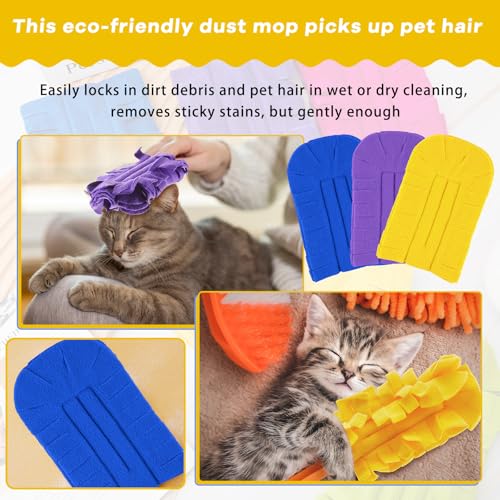 Zubebe 6 Pcs Duster Refill Reusable Fleece Duster Refills Feather Flat Dusters Multi Surface Washable Cleaning Pads Tools for Home, Blinds, Car, Pet, Furniture, Fans (Blue,Yellow,Purple) - color: Blue, Yellow, Purple