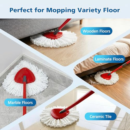 Spin Mop Replacement Head Spin Mop Refills Compatible with O Ceda EasyWring 1-Tank System, 2 Microfiber Spin Mop Head, 1 Triangle Mop Base Head and 4-Section Iron Mop Handle 30-58in for 1 Tank System - size: 1 tank-2 mop head+1 base+1 handle