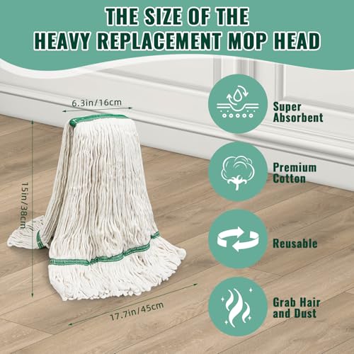 20oz Heavy Mop Replace Head, 3 Pack Commerical Replacement Mop，mop Head Replacement，Reusable Mop Head Refills-Replacement Mop Heads Suitable for Heavy Commercial Industrial Residential Areas - size: 20 Ounce 3Pack